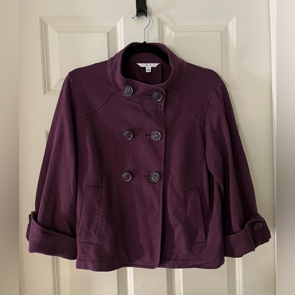 CAbi Plum Purple Terry Topper Swing Style Double Breasted Button Front Coat M